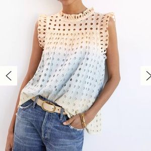 Anthropologie Ollari Ruffled Eyelet Ombré Tank Top Size Large (never worn)